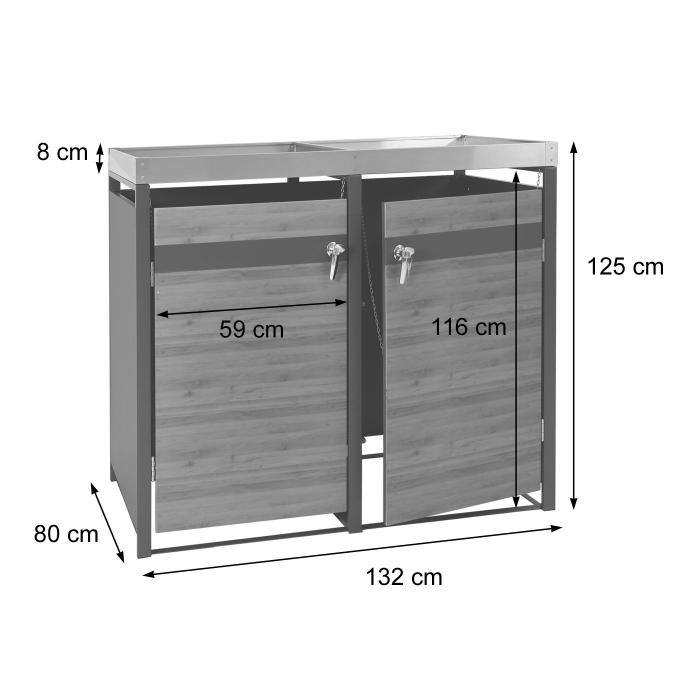 2er Mlltonnenverkleidung mit Pflanzkasten HWC-J82, erweiterbar, Metall 59kg, anthrazit ~ Kirsche-Holzoptik dunkelbraun