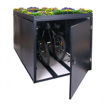 2er-Fahrradgarage mit Pflanzkasten HWC-L56b, Fahrradbox, abschliebar verzinkter Stahl 125x113x208cm ~ anthrazit