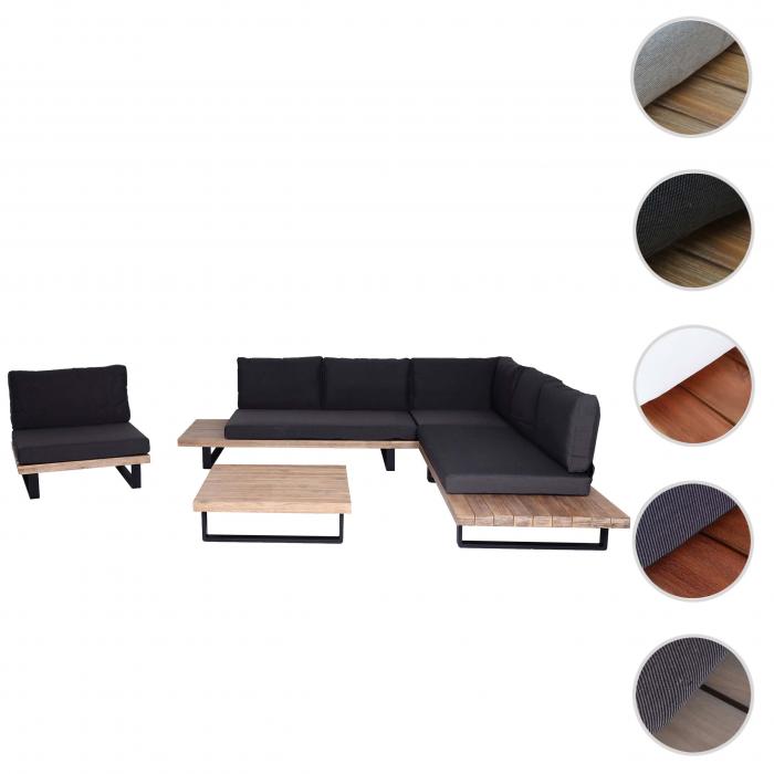 Garten-Garnitur mit Sessel HWC-H54, Lounge-Set Sofa, Spun Poly Akazie Holz MVG Aluminium ~ hellbraun, Polster dunkelgrau