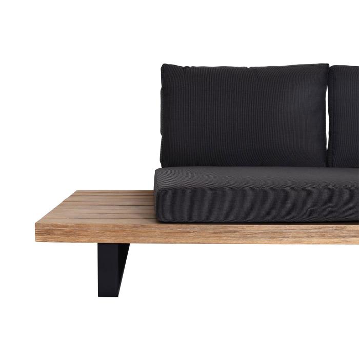 Garten-Garnitur mit Sessel HWC-H54, Lounge-Set Sofa, Spun Poly Akazie Holz MVG Aluminium ~ hellbraun, Polster dunkelgrau