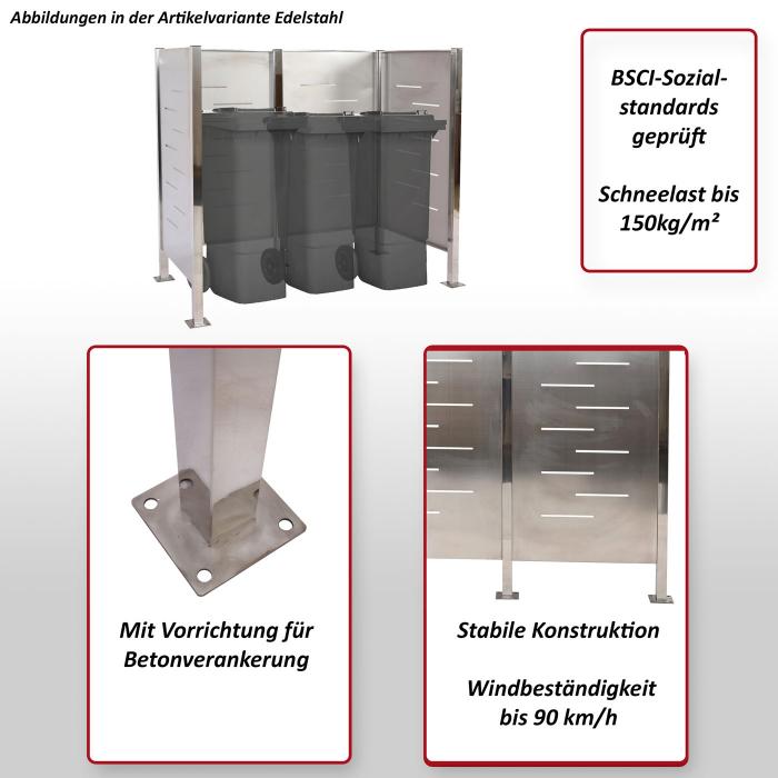 Mlltonnen-Zaun HWC-J55, Mlltonnenverkleidung Mlltonnenaufbewahrung, 150x165x85cm Metall ~ Edelstahl