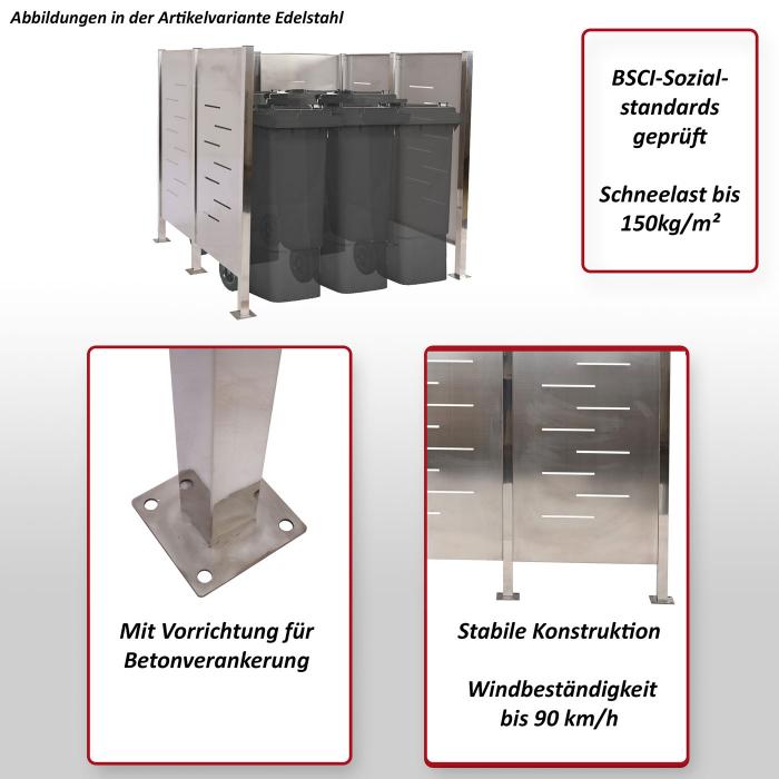 Mlltonnen-Zaun HWC-J55, Mlltonnenverkleidung Mlltonnenaufbewahrung, 151x165x165cm Metall ~ Edelstahl