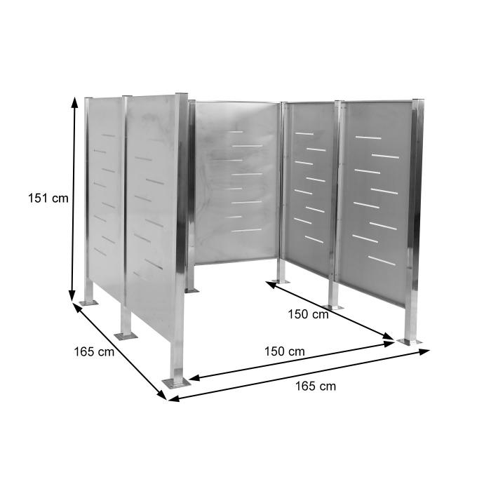 Mlltonnen-Zaun HWC-J55, Mlltonnenverkleidung Mlltonnenaufbewahrung, 151x165x165cm Metall ~ Edelstahl