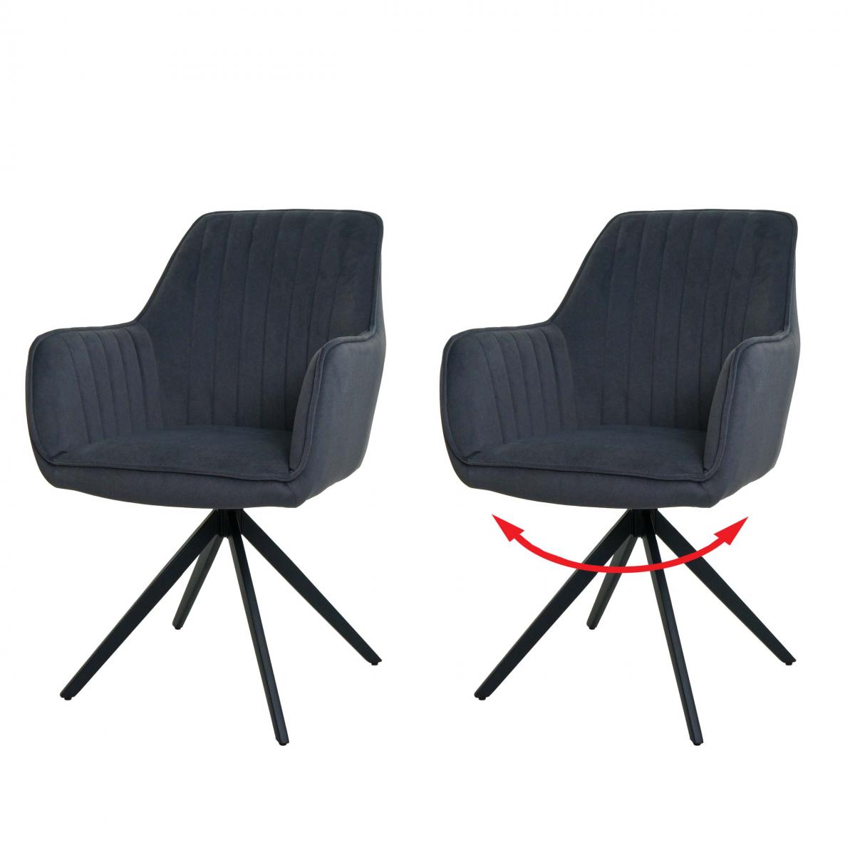 2er-Set Esszimmerstuhl HWC-L79, Kchenstuhl Lehnstuhl Stuhl Armlehnen, drehbar Auto-Position Stoff/Textil ~ anthrazit