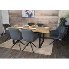 6er-Set Esszimmerstuhl HWC-L80, Küchenstuhl Polsterstuhl Stuhl mit Armlehne, drehbar, Metall Stoff/Textil ~ anthrazit