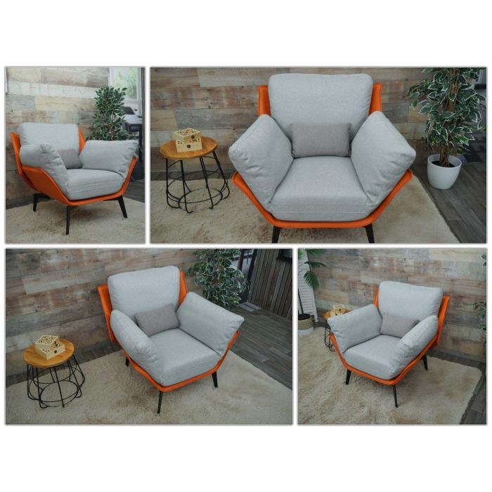 Sessel HWC-L82, Lounge-Sessel Cocktailsessel Polstersessel Relaxsessel, Kunstleder Stoff/Textil Metall ~ terrakotta