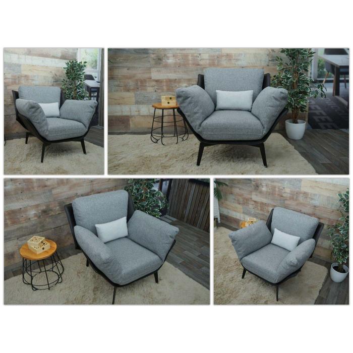 Sessel HWC-L82, Lounge-Sessel Cocktailsessel Polstersessel Relaxsessel, Kunstleder Stoff/Textil Metall ~ schwarz