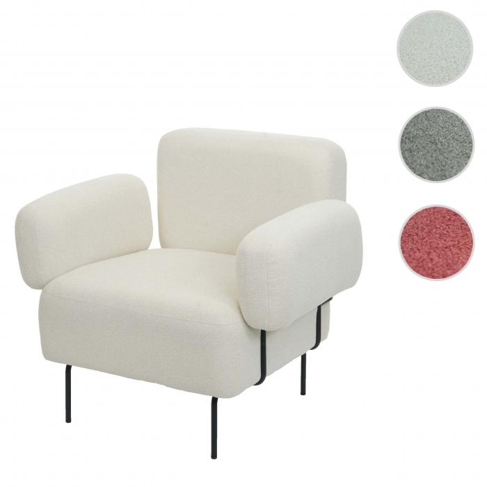 Lounge-Sessel HWC-L83, Cocktailsessel Polstersessel Sessel, Boucl Stoff/Textil Metall ~ wei