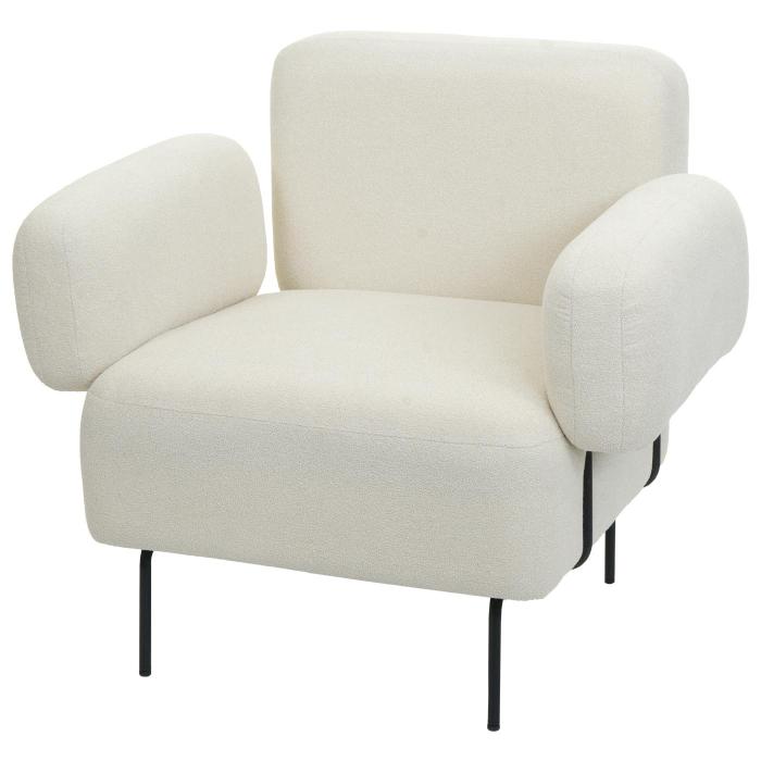 Lounge-Sessel HWC-L83, Cocktailsessel Polstersessel Sessel, Boucl Stoff/Textil Metall ~ wei