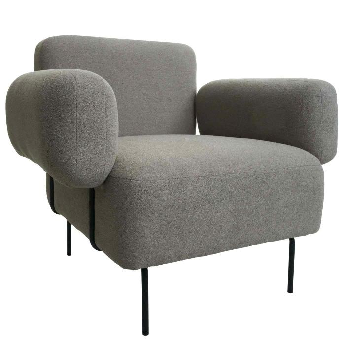 Lounge-Sessel HWC-L83, Cocktailsessel Polstersessel Sessel, Boucl Stoff/Textil Metall ~ grau