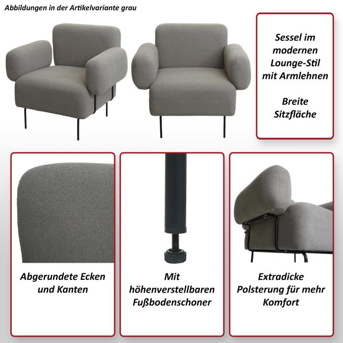 Lounge-Sessel HWC-L83, Cocktailsessel Polstersessel Sessel, Boucl Stoff/Textil Metall ~ altrosa