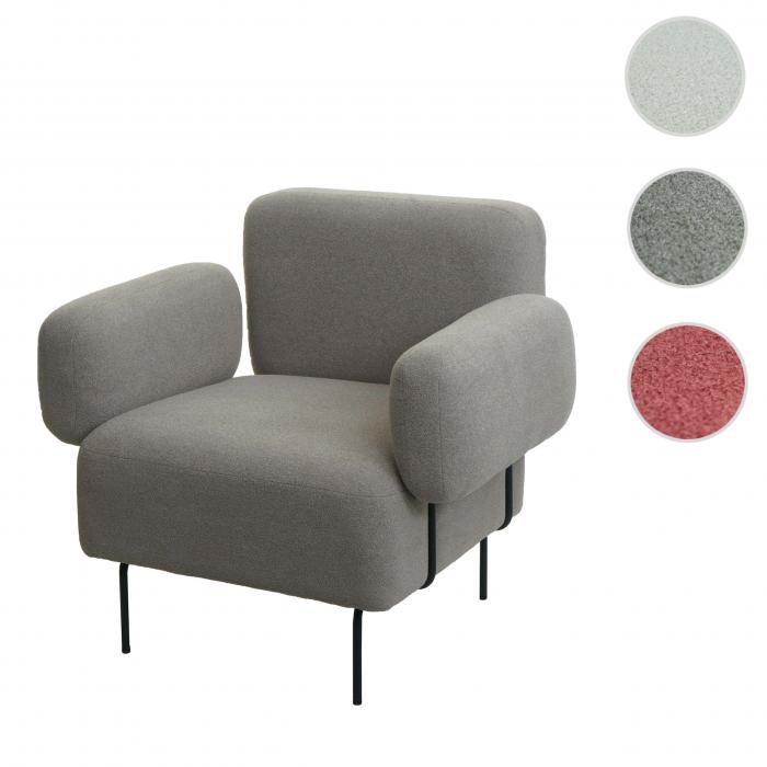 Lounge-Sessel HWC-L83, Cocktailsessel Polstersessel Sessel, Boucl Stoff/Textil Metall ~ grau