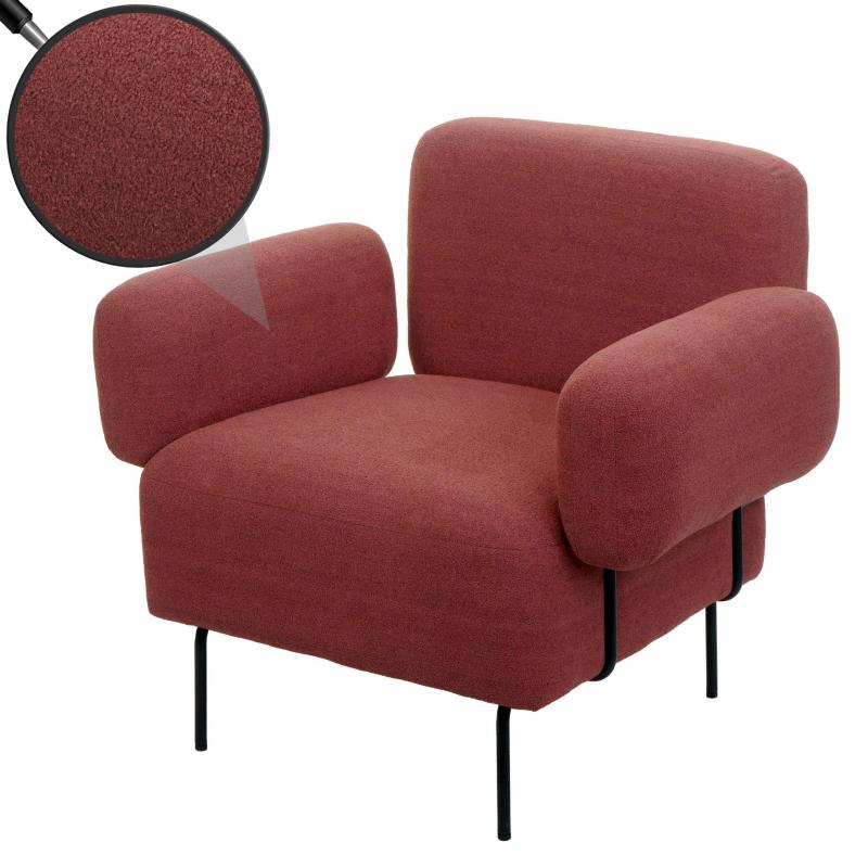 Lounge-Sessel HWC-L83, Cocktailsessel Polstersessel Sessel, Boucl Stoff/Textil Metall ~ altrosa