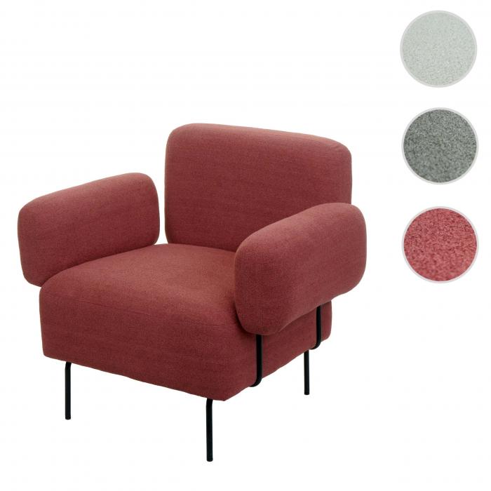 Lounge-Sessel HWC-L83, Cocktailsessel Polstersessel Sessel, Boucl Stoff/Textil Metall ~ altrosa