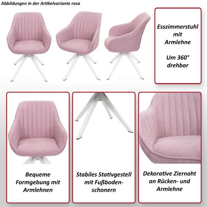 Esszimmerstuhl HWC-K27, Kchenstuhl Stuhl mit Armlehne, drehbar Stoff/Textil ~ rosa