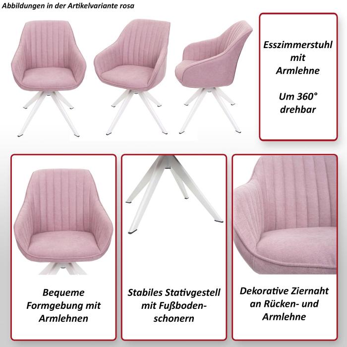 B-Ware (Macken, Kappe fehlt SK3) | Esszimmerstuhl HWC-K27, Kchenstuhl Stuhl mit Armlehne, drehbar Stoff/Textil ~ rosa