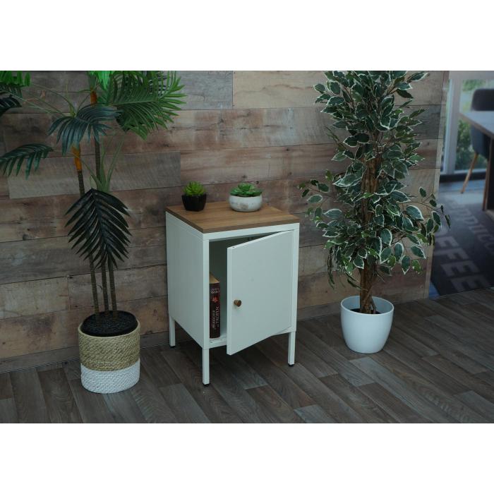 Nachttisch HWC-L84, Nachtschrank Kommode Beistelltisch Schrank, Metall 63x40x40cm, Melaminbeschichtet ~ weiß