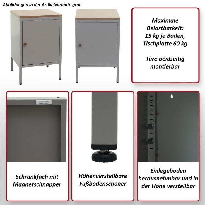 Nachttisch HWC-L84, Nachtschrank Kommode Beistelltisch Schrank, Metall 63x40x40cm, Melaminbeschichtet ~ wei