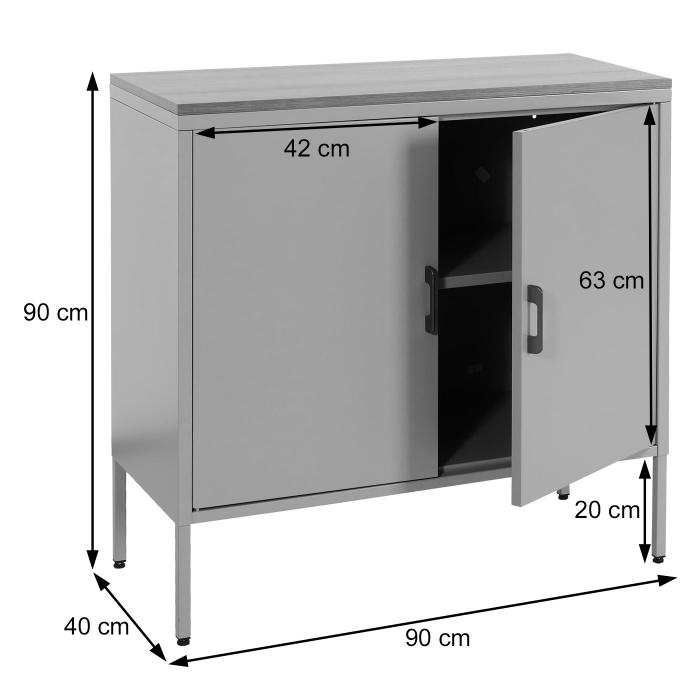 Kommode HWC-L84, Sideboard Schrank Anrichte, 2 Tren Metall 90x90x40cm, Melamin beschichtet ~ schwarz