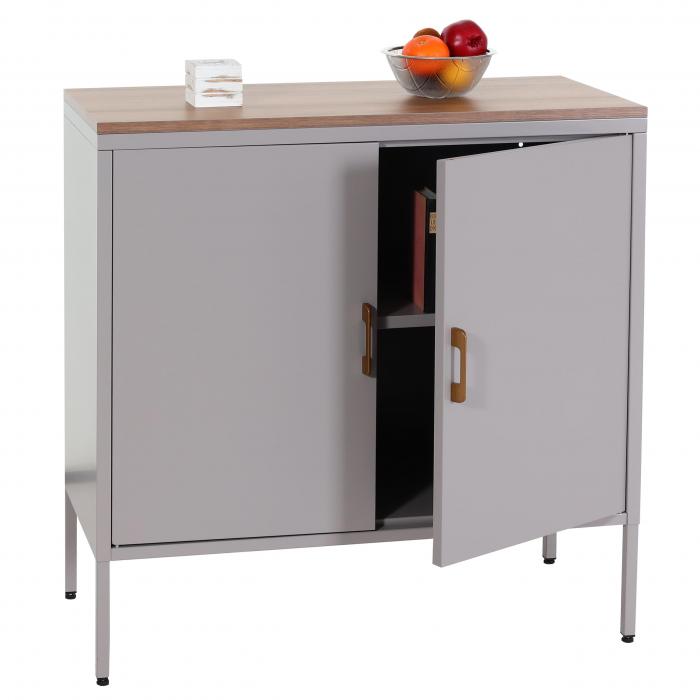 Kommode HWC-L84, Sideboard Schrank Anrichte, 2 Tren Metall 90x90x40cm, Melamin beschichtet ~ grau