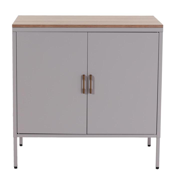 Kommode HWC-L84, Sideboard Schrank Anrichte, 2 Tren Metall 90x90x40cm, Melamin beschichtet ~ grau