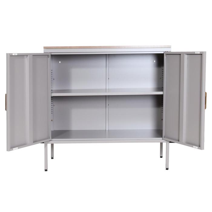 Kommode HWC-L84, Sideboard Schrank Anrichte, 2 Tren Metall 90x90x40cm, Melamin beschichtet ~ grau