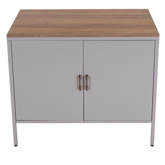 Kommode HWC-L84, Sideboard Schrank Anrichte, 2 Tren Metall 90x90x40cm, Melamin beschichtet ~ grau