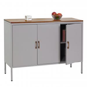 Kommode HWC-L84, Sideboard Schrank Anrichte, 3 Tren Metall 90x120x40cm, Melamin beschichtet ~ grau