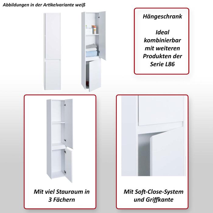 Hngeschrank HWC-L86, Badschrank Highboard Hochschrank, MVG Melamin 2 Tren 3 Fcher 160x33cm ~ wei