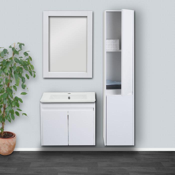Badezimmerset HWC-L86, Waschtisch Wandspiegel Hngeschrank Waschbecken, FSC Melaminbeschichtet ~ wei