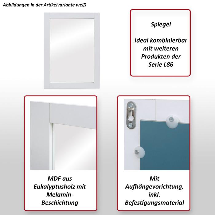 Wandspiegel HWC-L86, Badezimmer Badspiegel Spiegel Badmbel, MVG-zertifiziert 72x52cm ~ wei