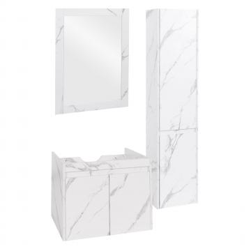 Badezimmerset HWC-L86, Waschtisch Wandspiegel Hängeschrank Badmöbel, MVG Melaminbeschichtet ~ Marmor-Optik weiß