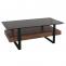 Couchtisch HWC-L88, Wohnzimmertisch Tisch, Ablage Eisen 43x120x60cm Sinterstein Marmor-Optik schwarz Holz dunkelbraun