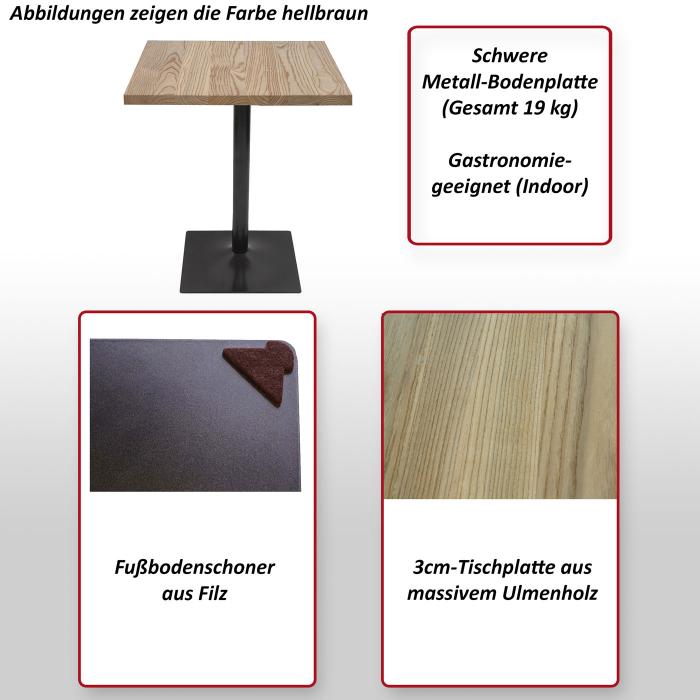 B-Ware (Kratzer/Platte defekt SK4) | Bistrotisch HWC-H10, Bartisch, Gastro Metall Ulme Massivholz 70x70cm ~ hellbraun