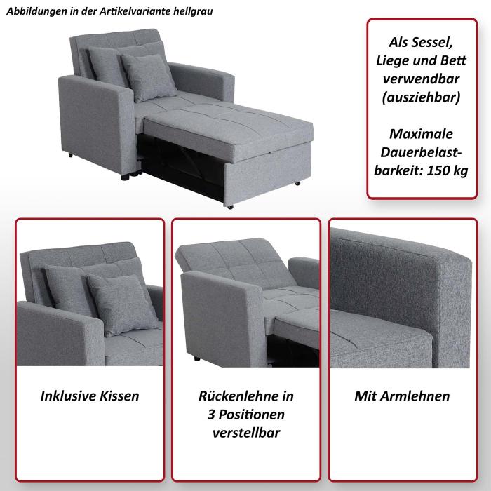 Schlafsessel HWC-L90, Klappsessel Schlafsofa Gstebett Relaxsessel, Liegeflche 197x103cm Stoff/Textil ~ dunkelgrau