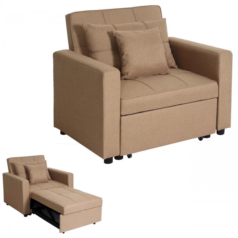 Schlafsessel HWC-L90, Klappsessel Schlafsofa Gstebett Relaxsessel, Liegeflche 197x103cm Stoff/Textil ~ taupe
