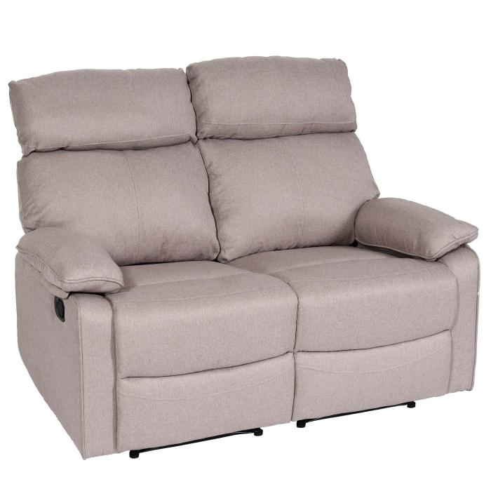 2er Kinosessel HWC-L93, Relaxsessel Fernsehsessel Sofa, Armlehne Liegefunktion Nosagfederung Stoff/Textil ~ grau-braun
