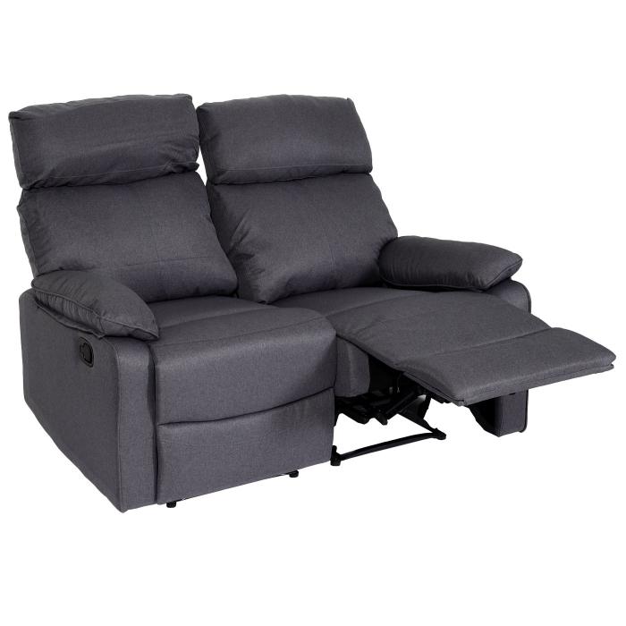 2er Kinosessel HWC-L93, Relaxsessel Fernsehsessel Sofa, Armlehne Liegefunktion Nosagfederung Stoff/Textil ~ dunkelgrau