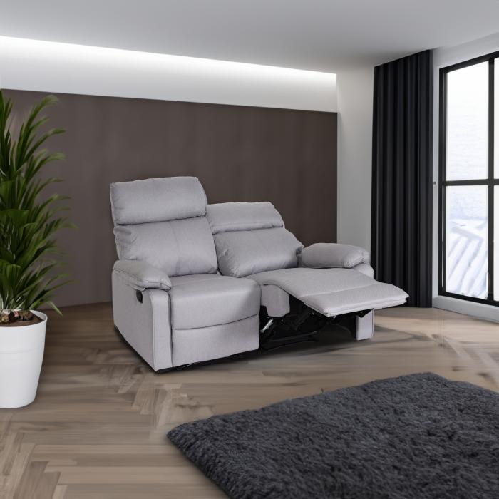 2er Kinosessel HWC-L93, Relaxsessel Fernsehsessel Sofa, Armlehne Liegefunktion Nosagfederung Stoff/Textil ~ grau-braun
