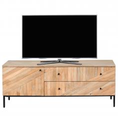 TV-Rack HWC-L95, TV-Board Fernsehtisch Lowboard TV-Schrank Kommode, Massiv-Holz Mango 56x145x43cm, natur
