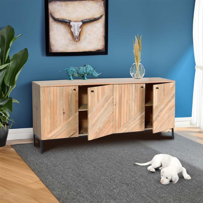 Sideboard HWC-L95, Kommode Schrank Anrichte, Massiv-Holz Mango 79x176x42cm, natur