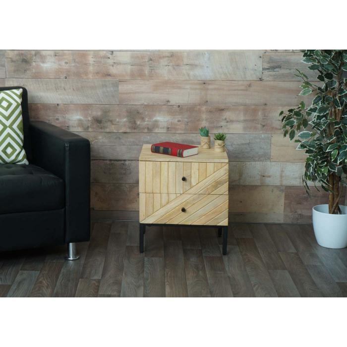 Nachttisch HWC-L95, Kommode Beistelltisch Nachtschrank Schrank, Schublade Mango-Holz 51x45x40cm, natur