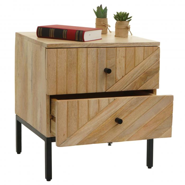 Nachttisch HWC-L95, Kommode Beistelltisch Nachtschrank Schrank, Schublade Mango-Holz 51x45x40cm, natur