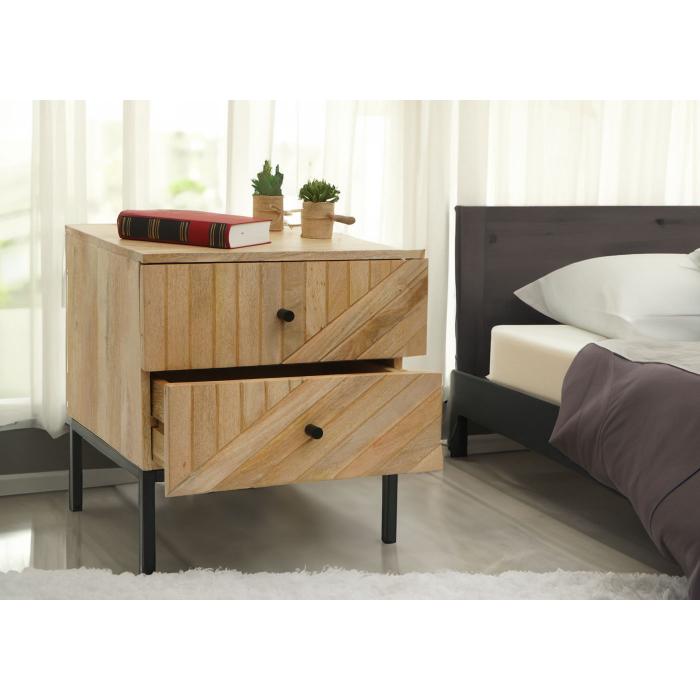 Nachttisch HWC-L95, Kommode Beistelltisch Nachtschrank Schrank, Schublade Mango-Holz 51x45x40cm, natur