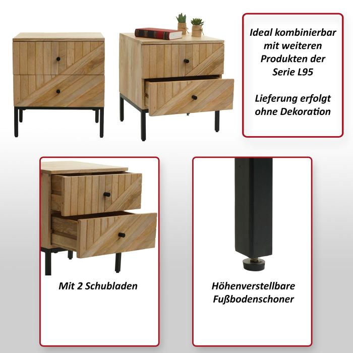 Nachttisch HWC-L95, Kommode Beistelltisch Nachtschrank Schrank, Schublade Mango-Holz 51x45x40cm, natur