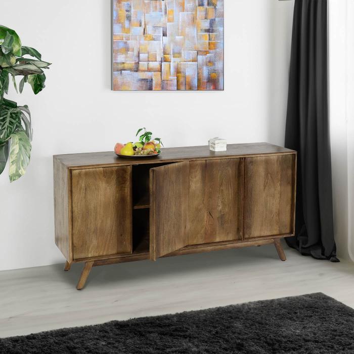 Sideboard HWC-L96, Kommode Schrank Anrichte, 4 Fcher und 4 Regalbden, Massiv-Holz Mango 72x146x43cm MVG, natur