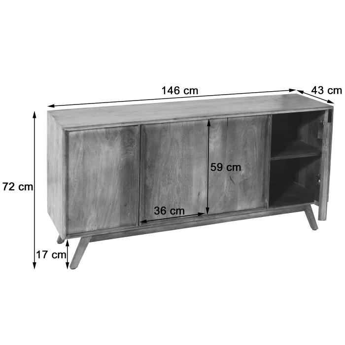 Sideboard HWC-L96, Kommode Schrank Anrichte, 4 Fcher und 4 Regalbden, Massiv-Holz Mango 72x146x43cm