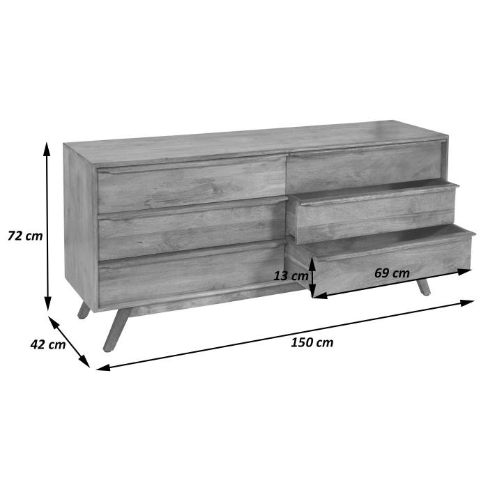 Kommode HWC-L96, Sideboard Schrank Anrichte, 6 Schubladen, Massiv-Holz Mango 72x150x42cm