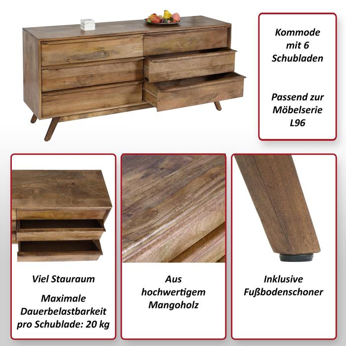 Retourenware | Sideboard HWC-L96, Kommode Schrank Anrichte, 4 Fcher und 4 Regalbden, Massiv-Holz Mango 72x146x43cm