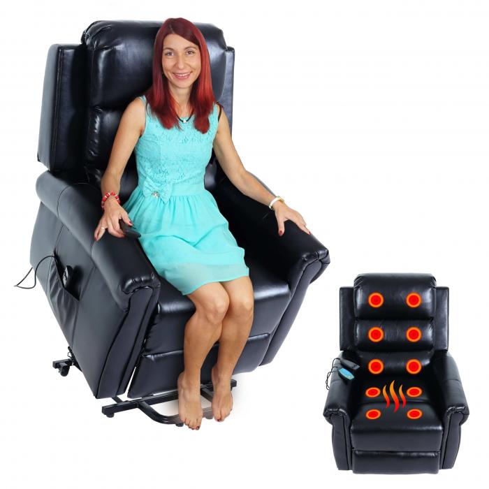 Aufstehhilfe schwarz Sessel, Fernsehsessel HWC-K63, Kunstleder Heute-Wohnen Relaxsessel ~ von Liegefunktion Massage Heizfunktion,